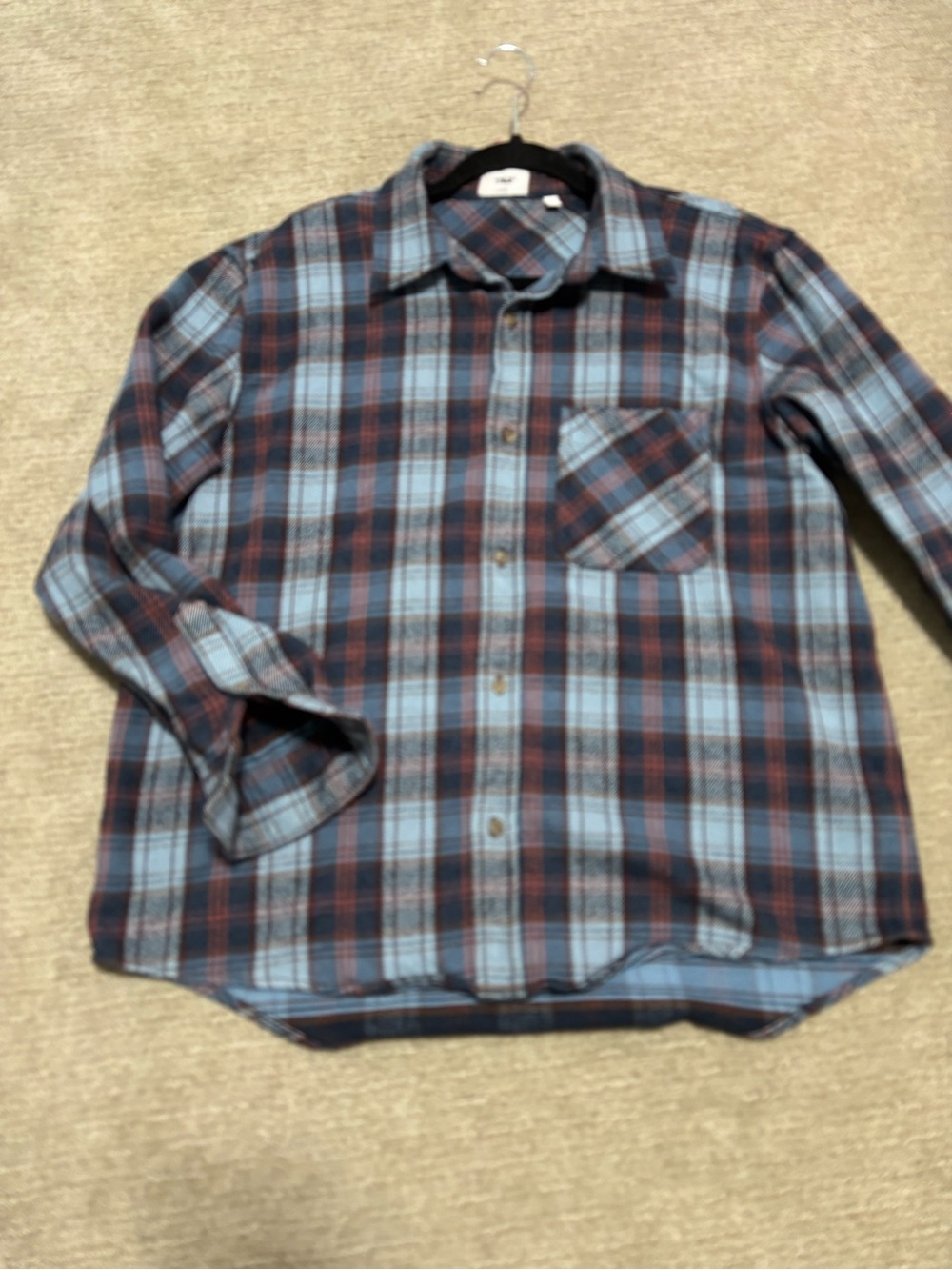 TNA Women's Blue and pink Plaid flannel Button-Down Shirt